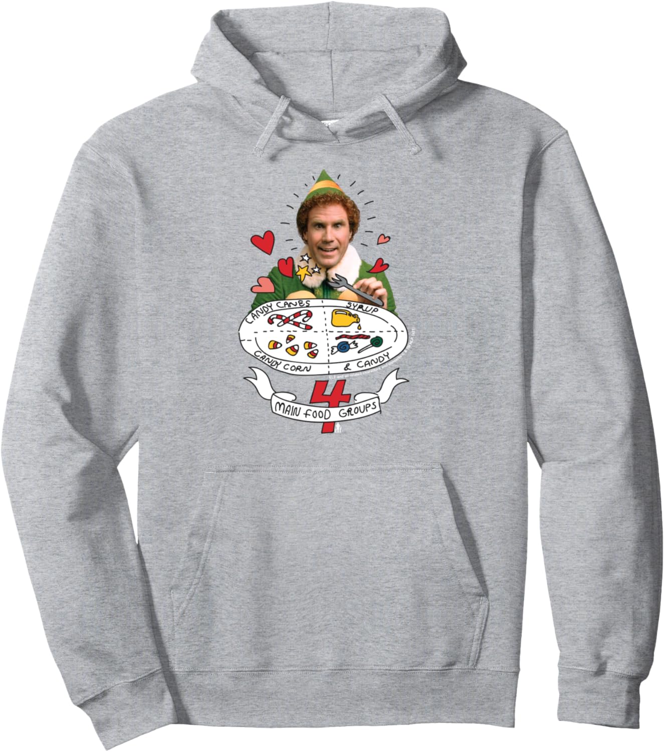 Elf Buddy's Four Food Groups Funny Christmas Pullover Hoodie
