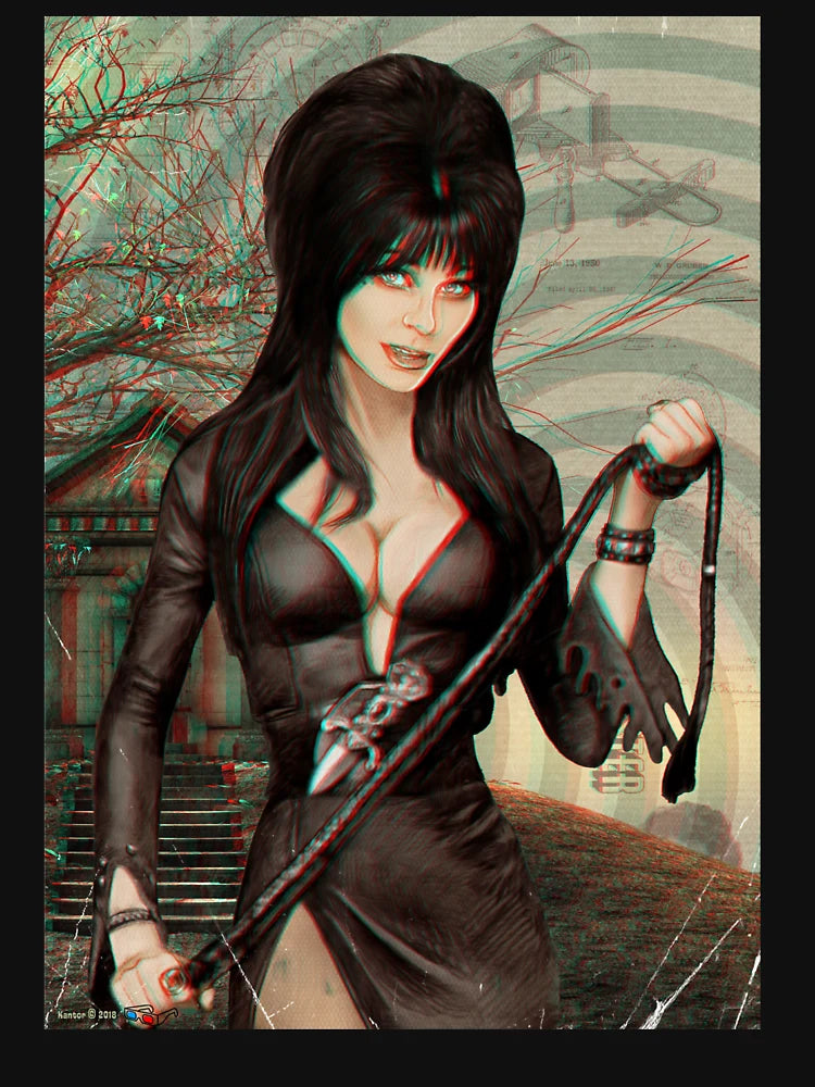 Elvira Mistress of the Dark 3d Anaglyph pop art illustration