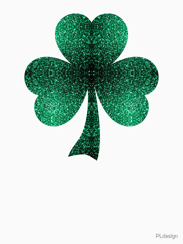 Emerald green shamrock clover faux sparkles St Patricks Day on turquoise (Photo of Glitter - Not Reflective)