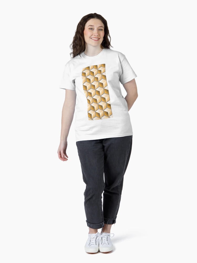 3D GOLD CUBE GEOMETRIC PATTERN on GRAY Background (v1GOLD on GRAY) ©