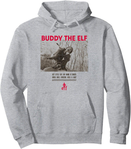 Elf Raccoon Hug Funny Christmas Pullover Hoodie