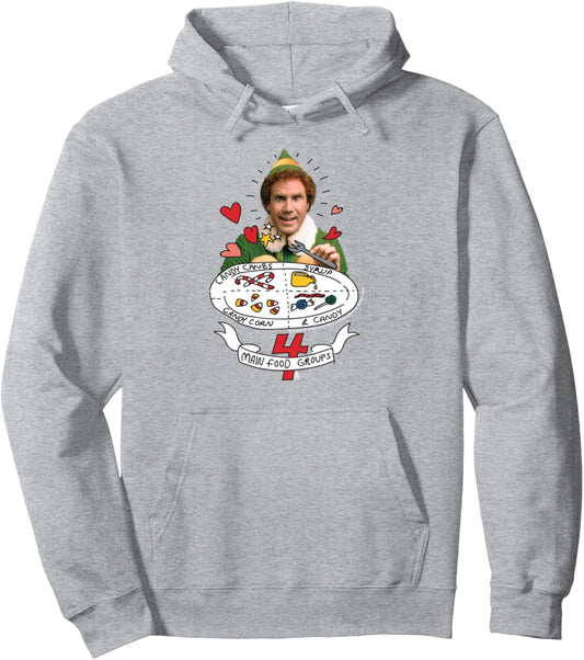 Elf Buddy's Four Food Groups Funny Christmas Pullover Hoodie