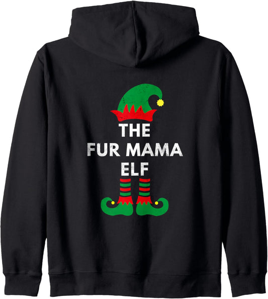 Elves Santa The Fur Mama Elf Christmas Matching Family Zip Hoodie