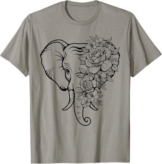 Elephant with Flowers For Men Women Elephants Animal Lovers T-Shirt