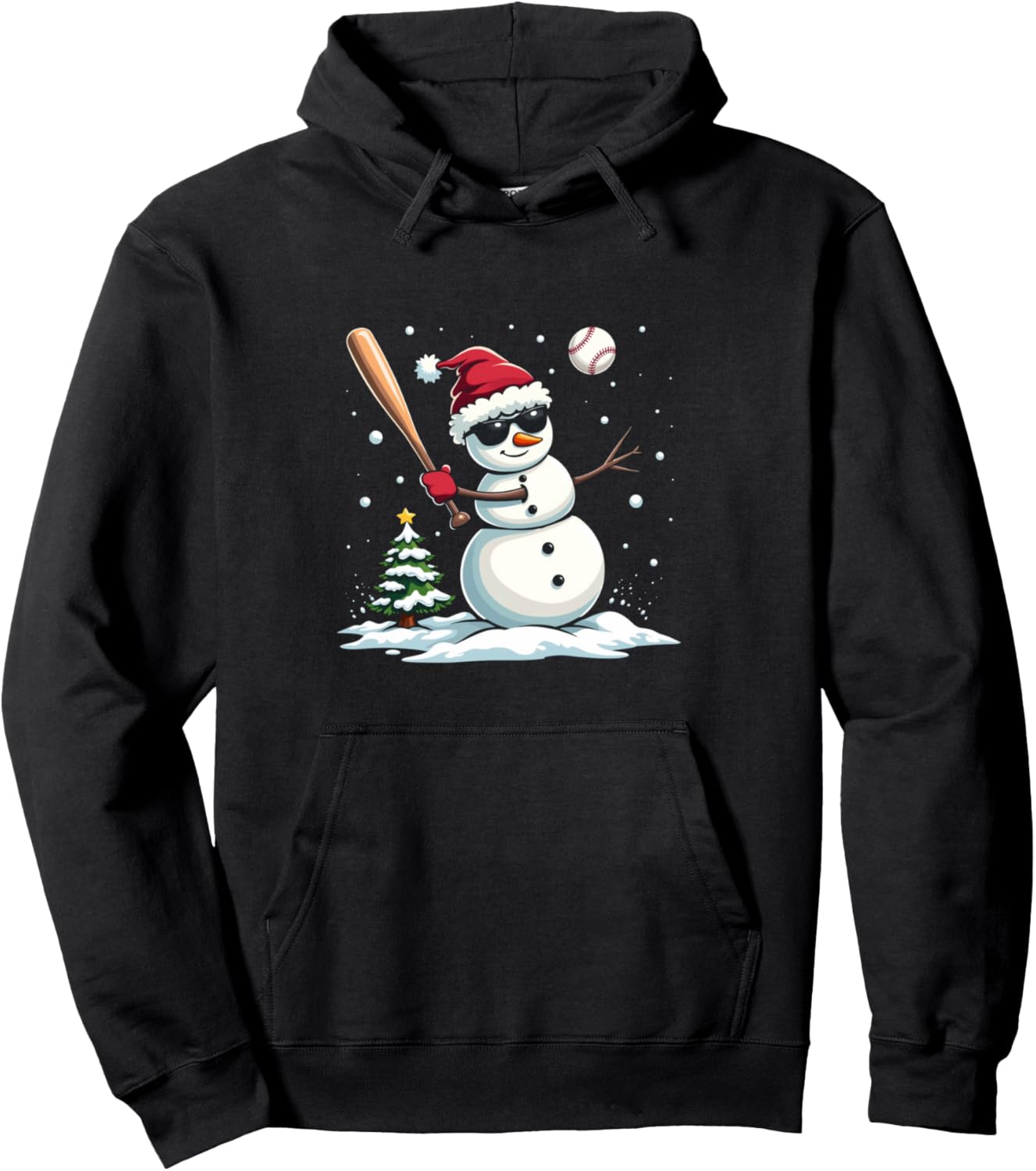 Baseball Christmas Funny Snowman Playing Baseball Xmas Pullover Hoodie