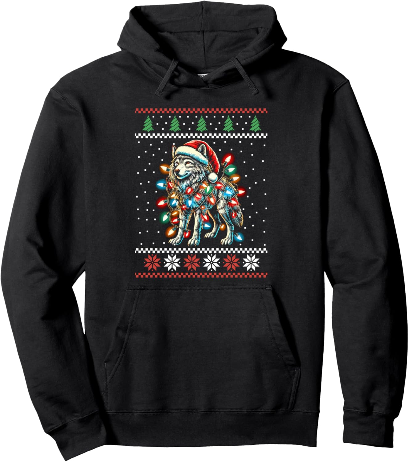 Wolf Christmas Lights Ugly Christmas Sweater Xmas Pullover Hoodie