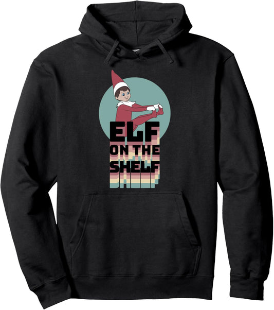 Elf on the Shelf Christmas Retro Rainbow Stacked Text Logo Pullover Hoodie