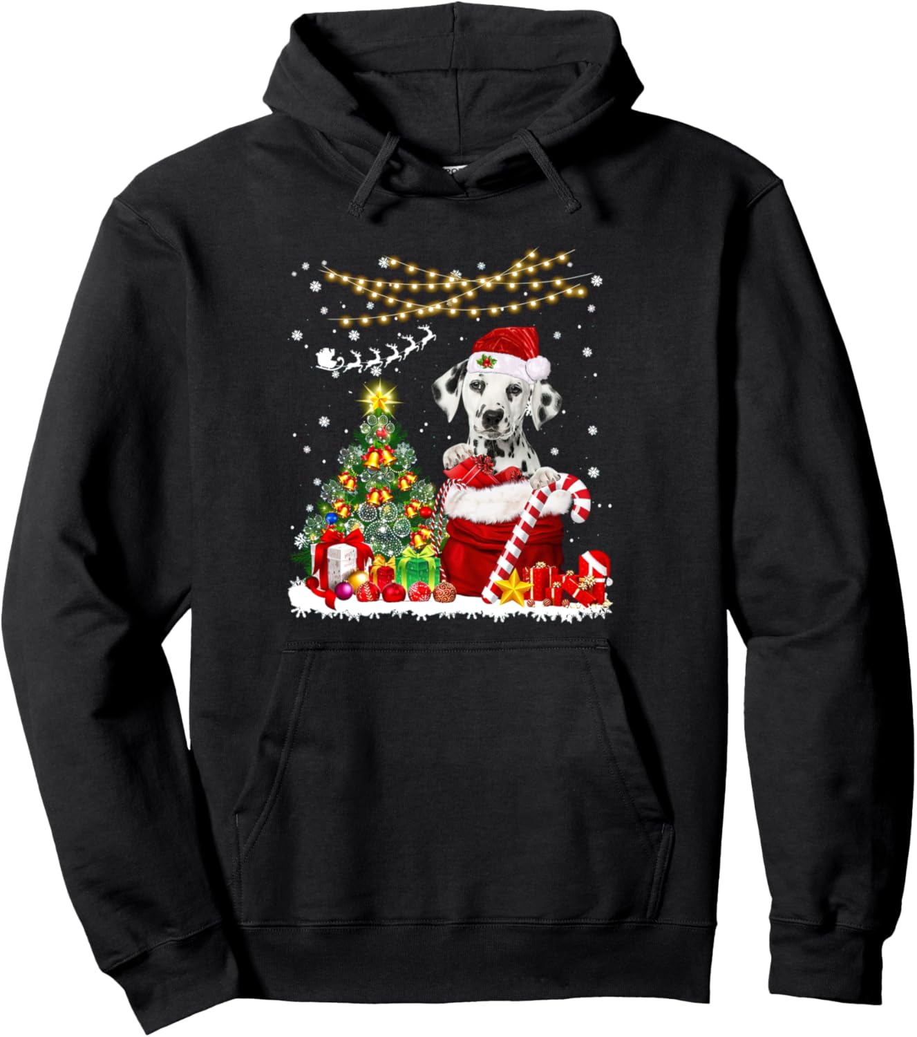 Dalmatian Dog Christmas Tree Lights Dog Owner Xmas Pullover Hoodie