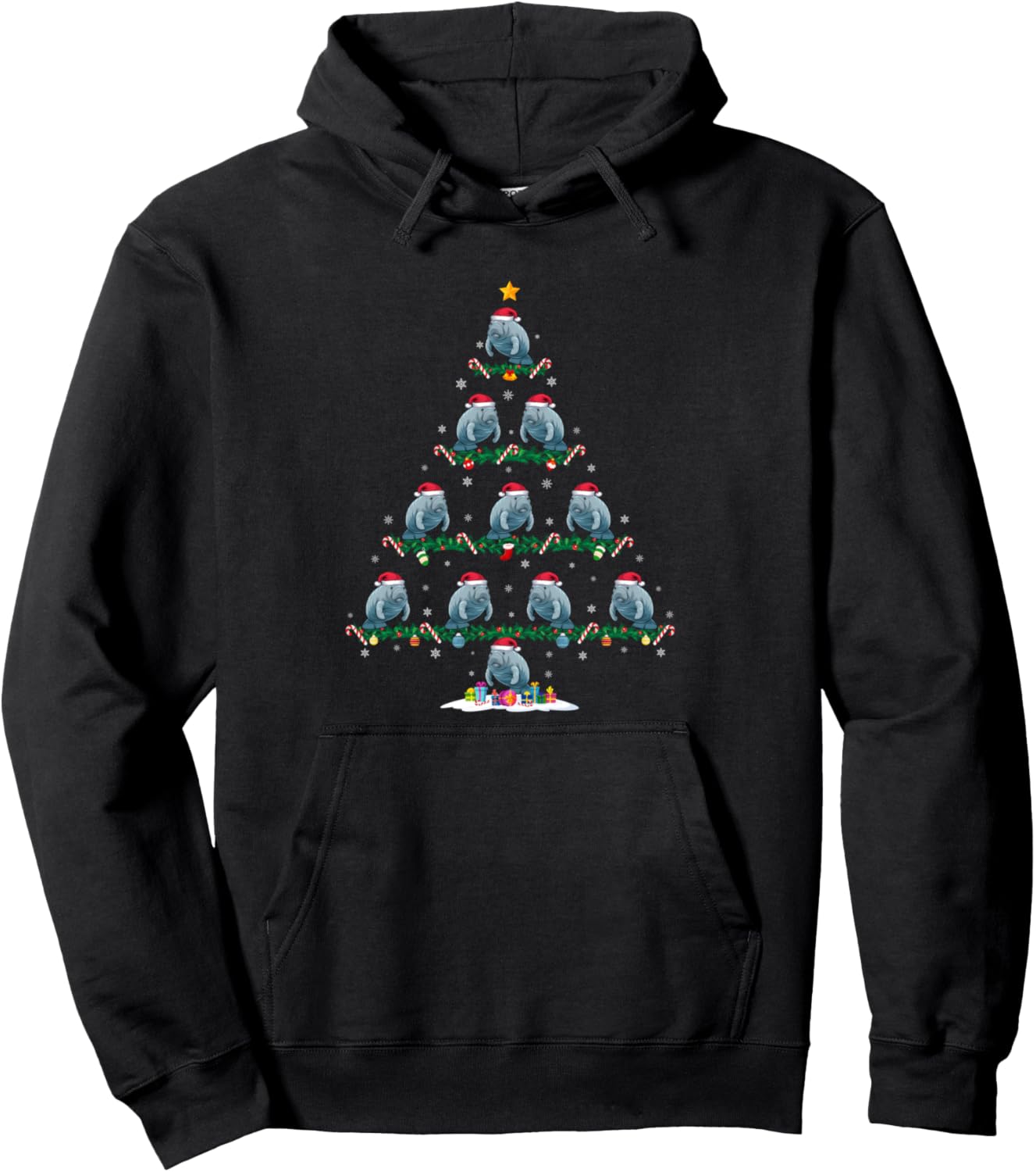 Manatee Christmas Tree Pajama Men Women Kids Ugly Xmas Pullover Hoodie