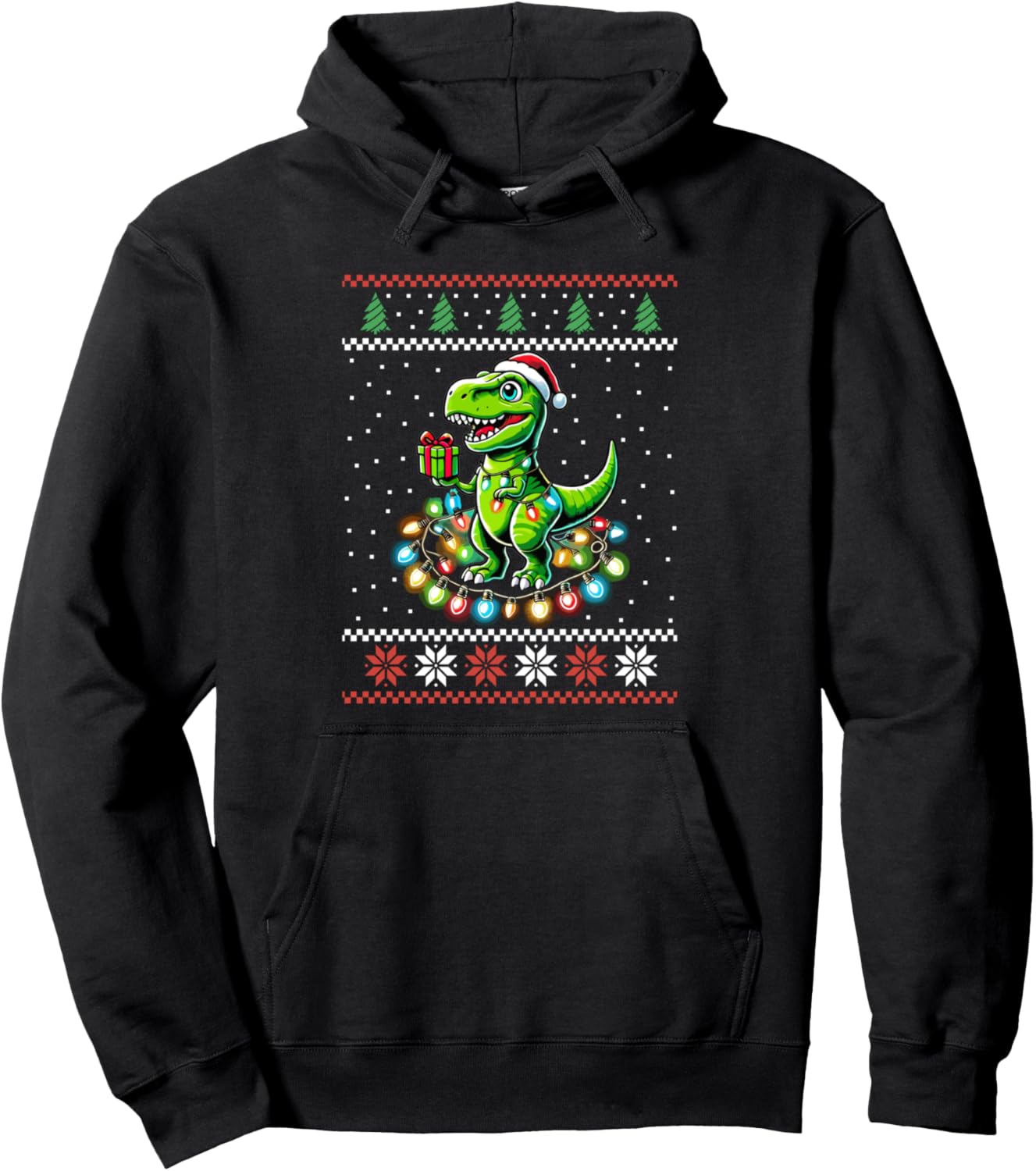 T-Rex Santa Hat Dinosaur Ugly Christmas Sweater Xmas Pullover Hoodie