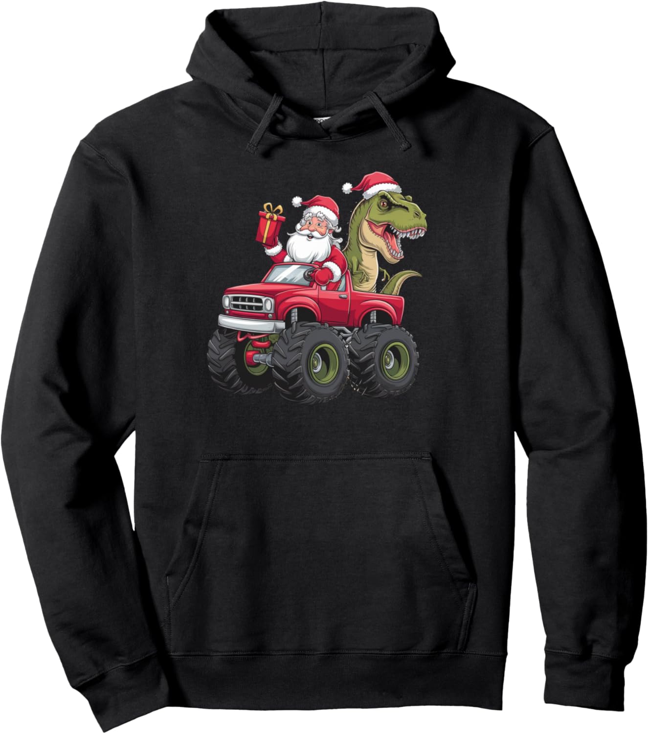 Christmas Santa Dinosaur Riding Monster Truck Xmas Boys Pullover Hoodie
