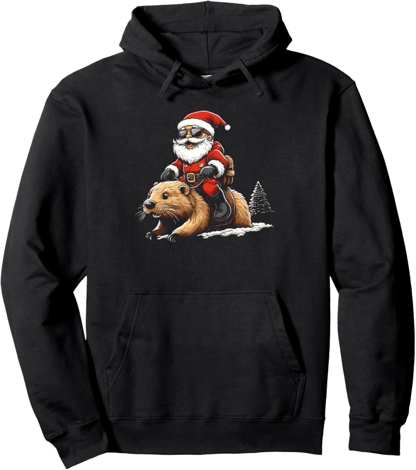 Santa Riding Beaver Christmas Xmas Pullover Hoodie