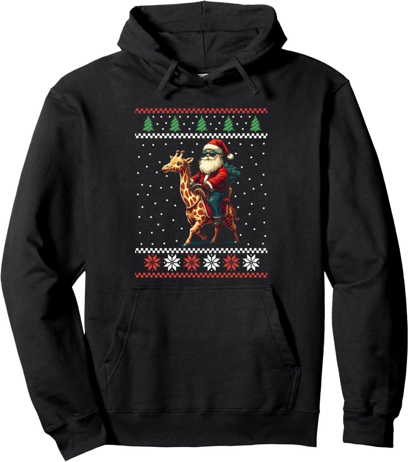Santa Riding Giraffe Ugly Christmas Sweater Xmas Pullover Hoodie