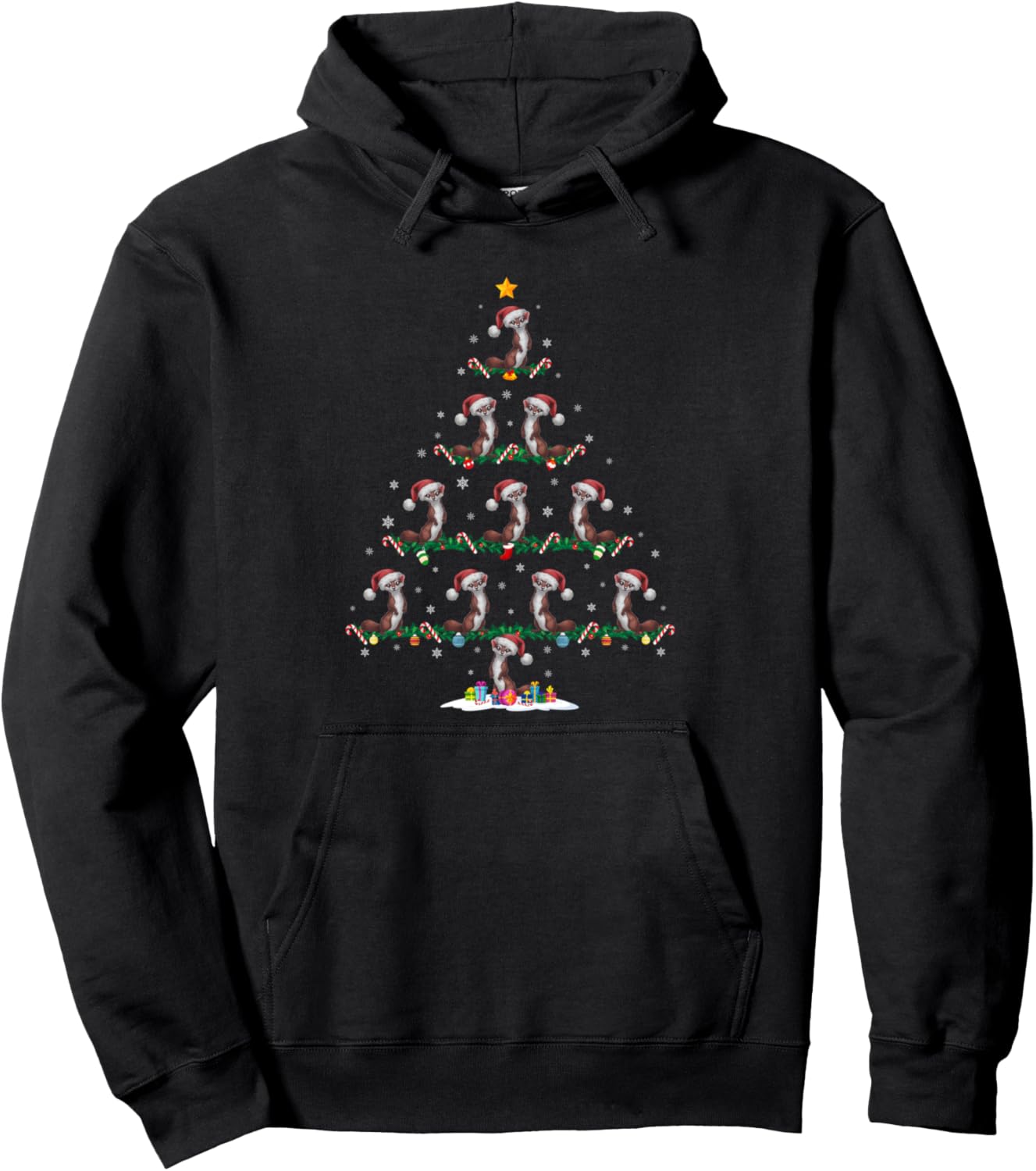 Weasel Christmas Tree Pajama Men Women Kids Ugly Xmas Pullover Hoodie