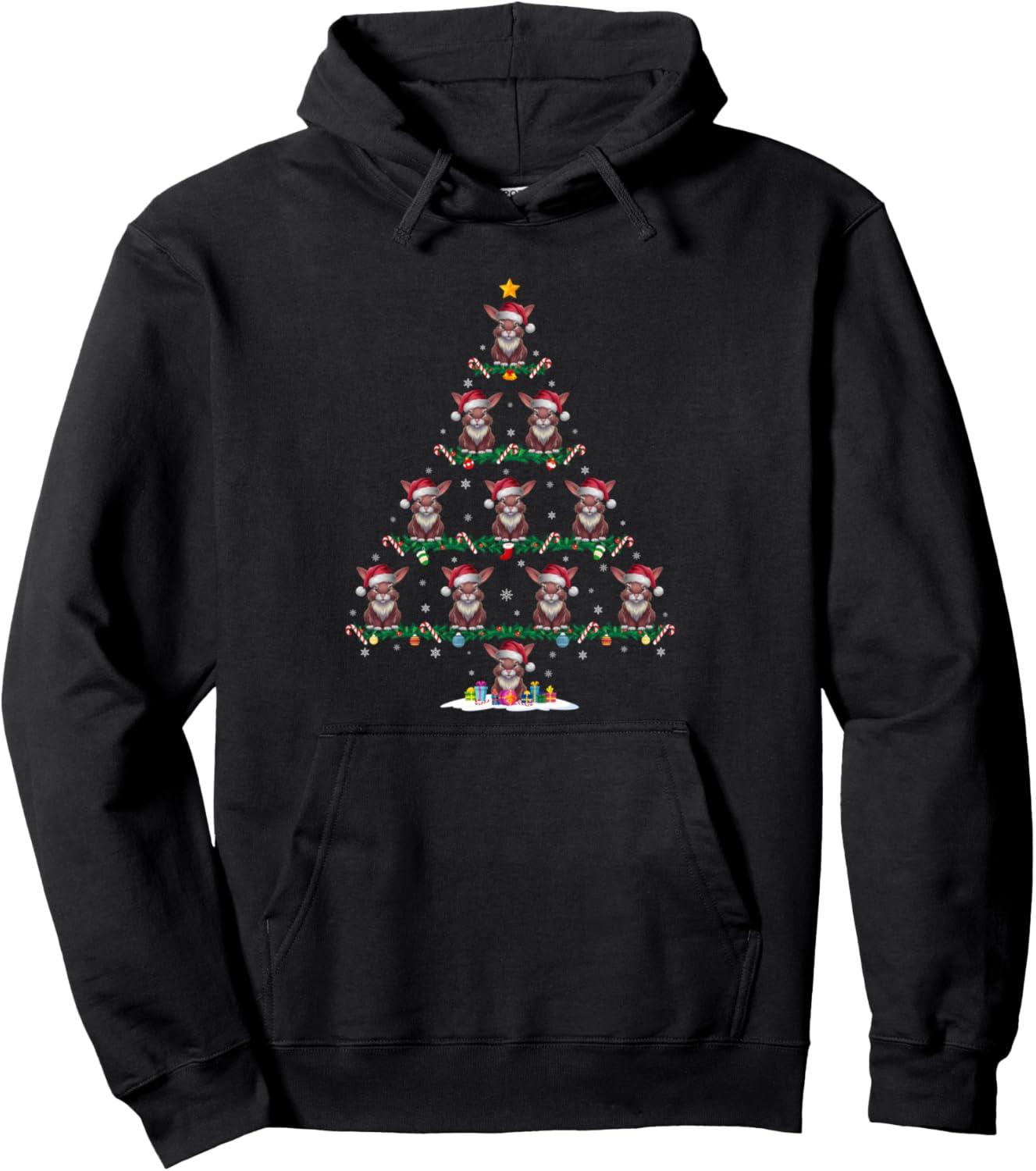 Bunny Christmas Tree Pajama Men Women Kids Ugly Xmas Pullover Hoodie