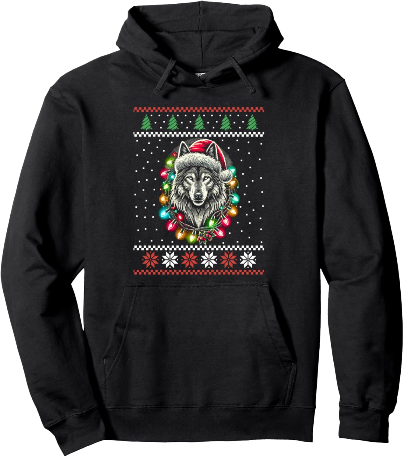 Wolf Christmas Lights Ugly Christmas Sweater Xmas Pullover Hoodie