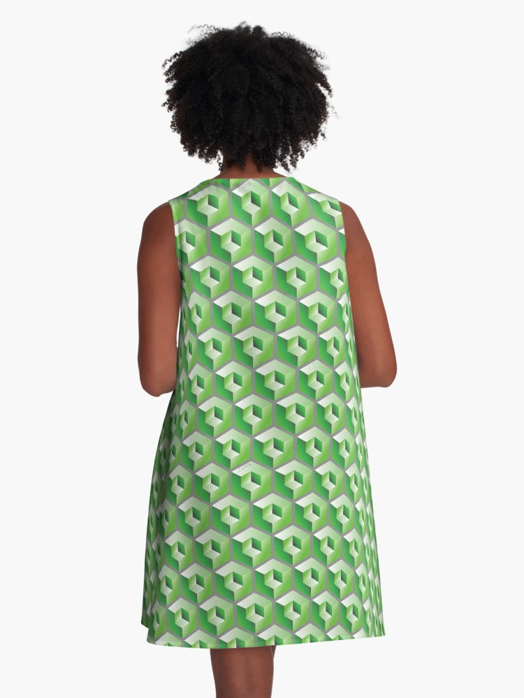 3D GREEN 'CUBE in CUBE' GEOMETRIC PATTERN ILLUSION on Gray Background (Cube v3 GREEN on GRAY) ©