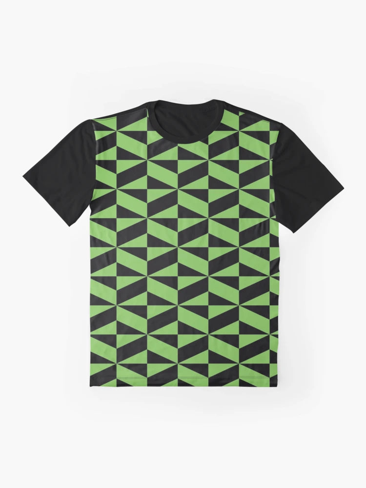 3D Effect Geometric Pattern - Green and Black Cubes Optical Illusion