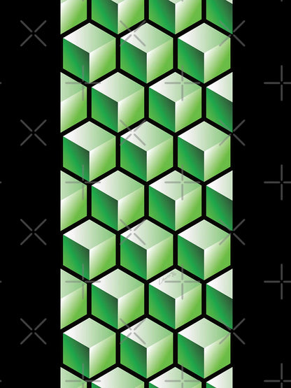 3D GREEN CUBE GEOMETRIC PATTERN on BLACK Background (v1GREEN on BLACK) ©