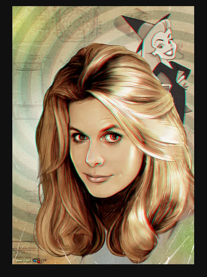 Elizabeth Montgomery as TV's Samantha from Bewitched Anaglyph 3d illustration