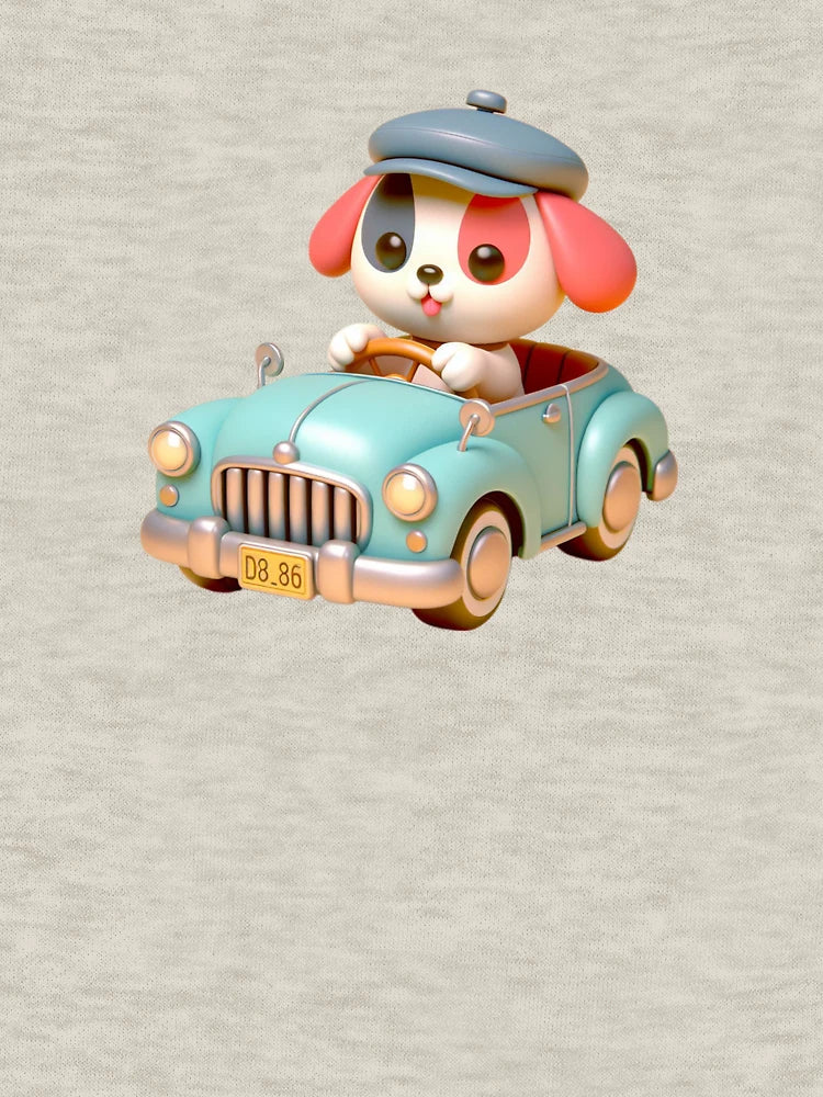 3D Cute Dog  Riding a Car, Cute Dog Riding a Car, Adorable Kawaii Dog Riding a Car