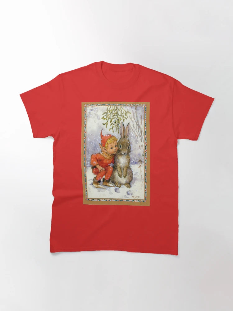 Elf and Rabbit Under Mistletoe Christmas - Margaret Tarrant
