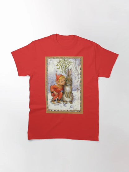 Elf and Rabbit Under Mistletoe Christmas - Margaret Tarrant