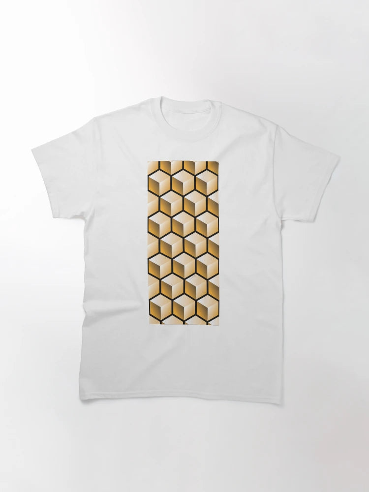 3D GOLD CUBE GEOMETRIC PATTERN on Black Background (v1GOLD on BLACK) ©