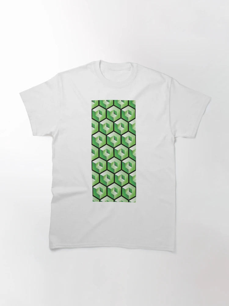 3D GREEN 'CUBE in CUBE' GEOMETRIC PATTERN ILLUSION on White Background (Cube v3 GREEN on BLACK) ©