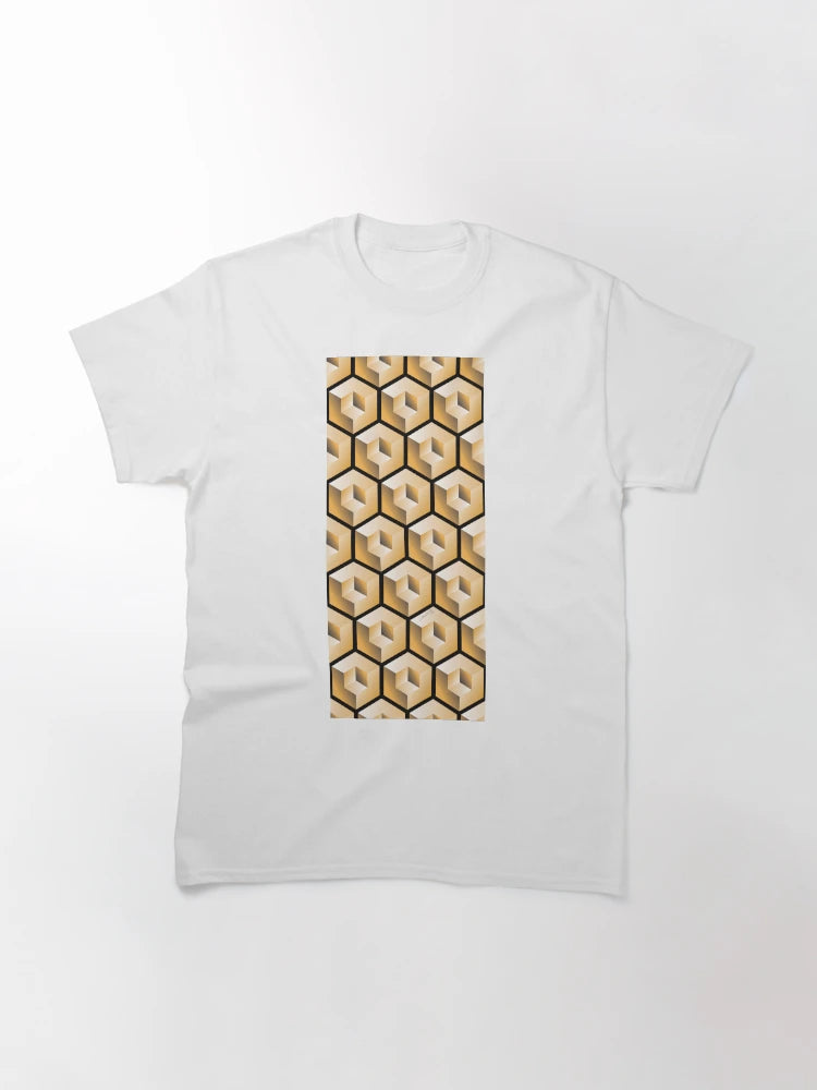 3D GOLD 'CUBE in CUBE' GEOMETRIC PATTERN ILLUSION on Black Background (Cube v3 GOLD on BLACK) ©