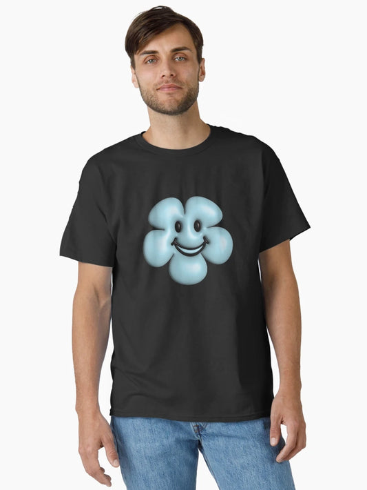 3d blue flower smiley face, cute small blue flowers.