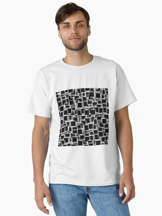 3d black and white squares on glowing peach backdrop