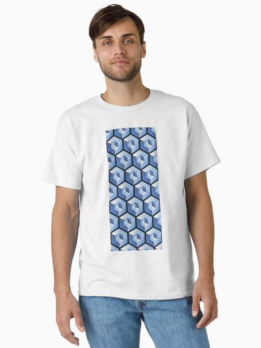 3D BLUE 'CUBE in CUBE' GEOMETRIC PATTERN ILLUSION on Black Background (Cube v3 BLUE on BLACK) ©