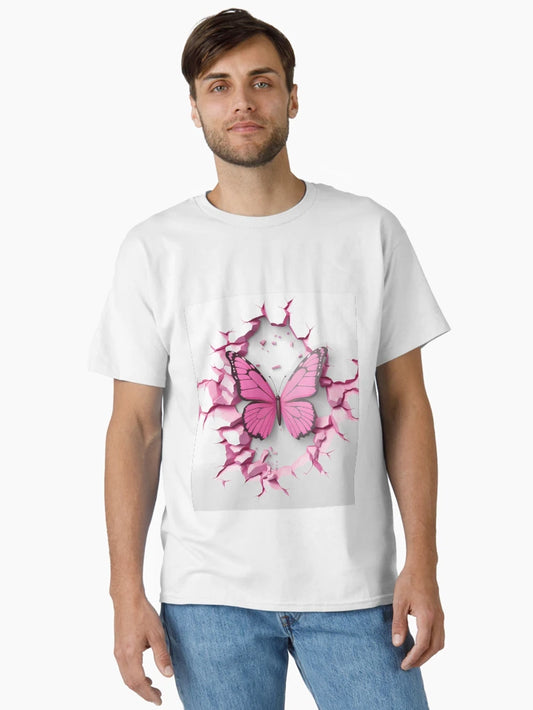 3D Pink Butterfly in a Wall Hole