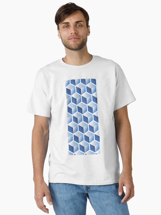 3D BLUE CUBE GEOMETRIC PATTERN on White Background (v1BLUE on WHITE) ©