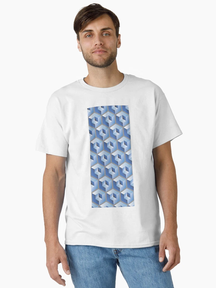 3D BLUE 'CUBE in CUBE' GEOMETRIC PATTERN ILLUSION on Gray Background (Cube v3 BLUE on GRAY) ©