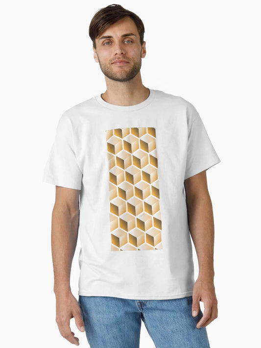 3D GOLD CUBE GEOMETRIC PATTERN on White Background (v1GOLD on WHITE) ©