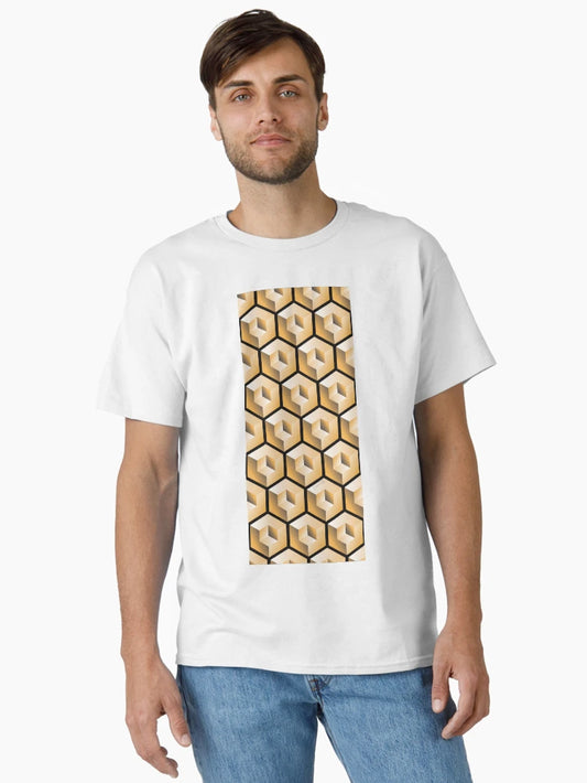 3D GOLD 'CUBE in CUBE' GEOMETRIC PATTERN ILLUSION on Black Background (Cube v3 GOLD on BLACK) ©