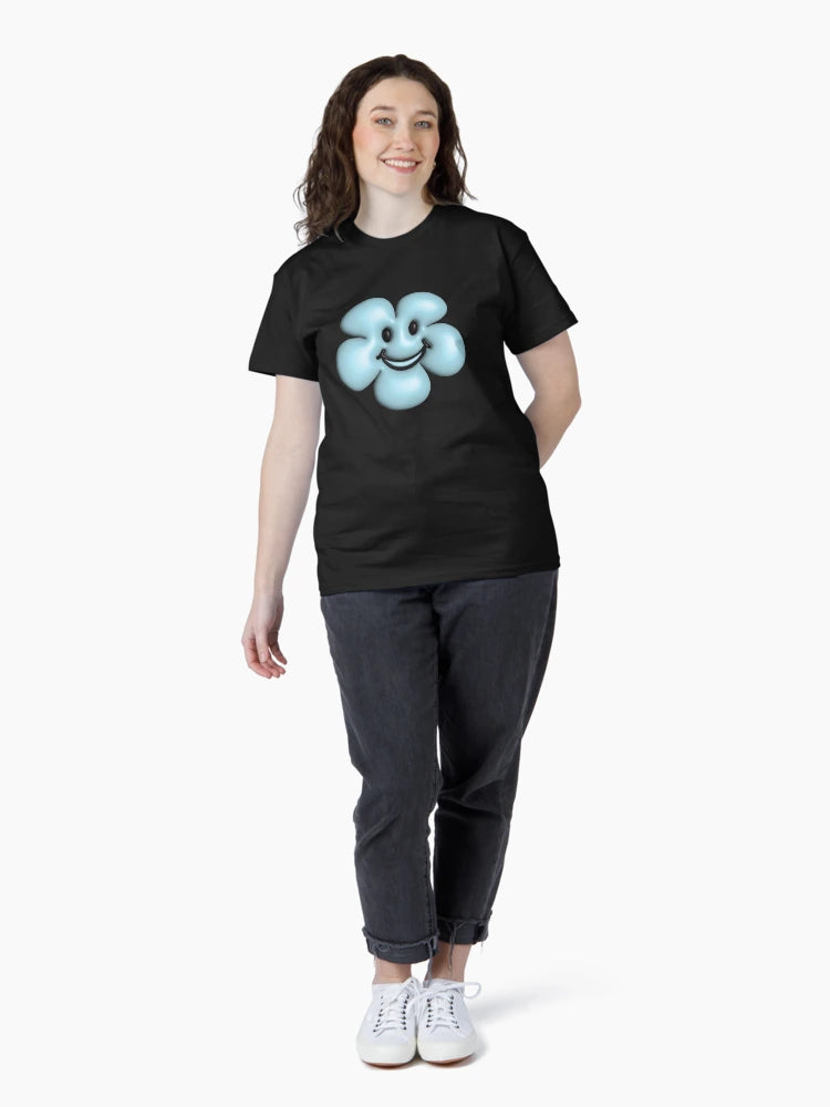 3d blue flower smiley face, cute small blue flowers.