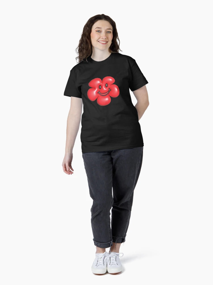 3d red flower smile face.