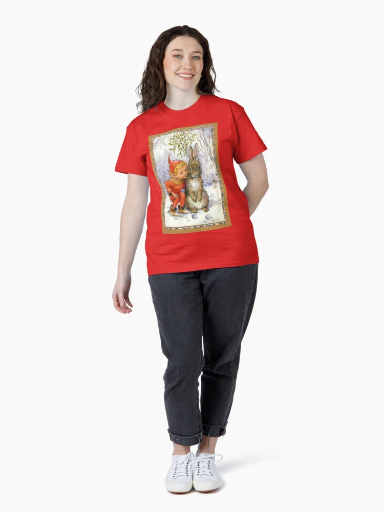 Elf and Rabbit Under Mistletoe Christmas - Margaret Tarrant