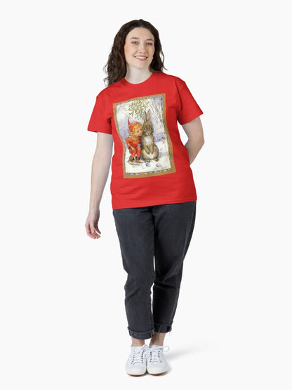 Elf and Rabbit Under Mistletoe Christmas - Margaret Tarrant