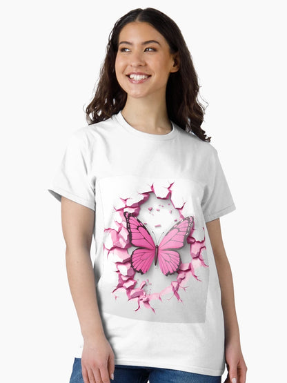 3D Pink Butterfly in a Wall Hole