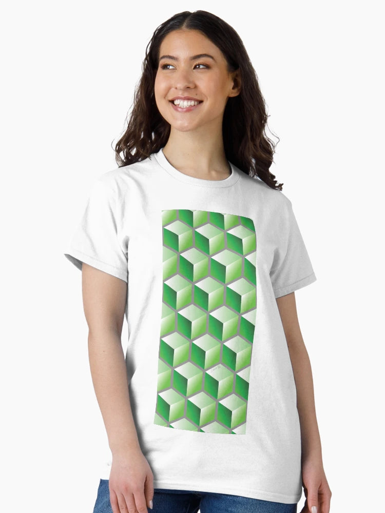 3D GREEN CUBE GEOMETRIC PATTERN on GRAY Background (v1GREEN on GRAY) ©