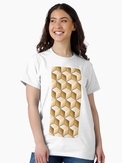 3D GOLD CUBE GEOMETRIC PATTERN on GRAY Background (v1GOLD on GRAY) ©