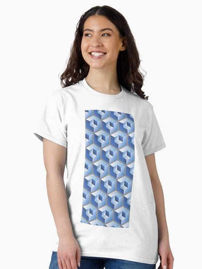 3D BLUE 'CUBE in CUBE' GEOMETRIC PATTERN ILLUSION on Gray Background (Cube v3 BLUE on GRAY) ©