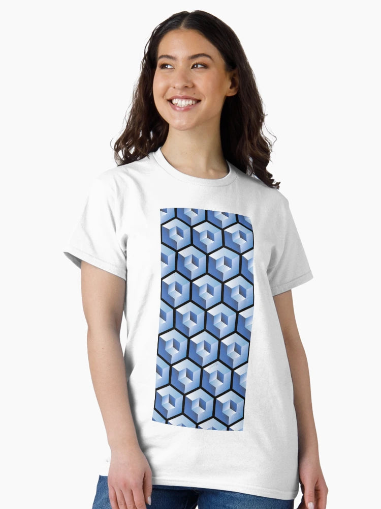 3D BLUE 'CUBE in CUBE' GEOMETRIC PATTERN ILLUSION on Black Background (Cube v3 BLUE on BLACK) ©
