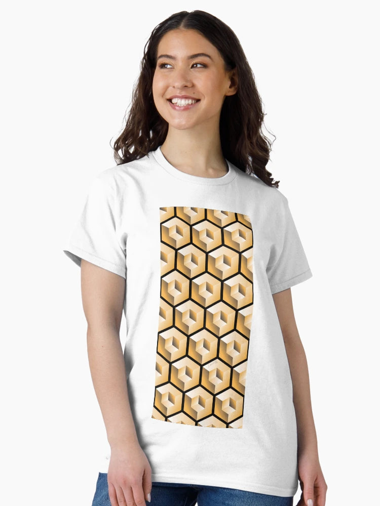 3D GOLD 'CUBE in CUBE' GEOMETRIC PATTERN ILLUSION on Black Background (Cube v3 GOLD on BLACK) ©