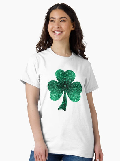 Emerald green shamrock clover faux sparkles St Patricks Day on turquoise (Photo of Glitter - Not Reflective)