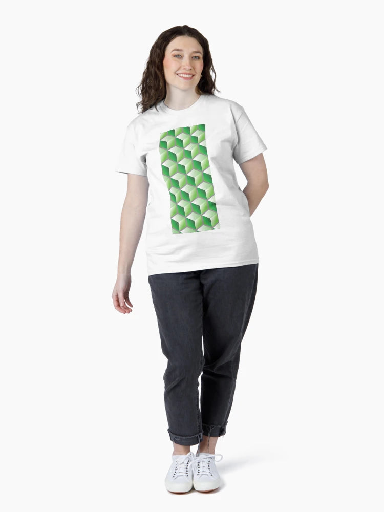 3D GREEN CUBE GEOMETRIC PATTERN on GRAY Background (v1GREEN on GRAY) ©